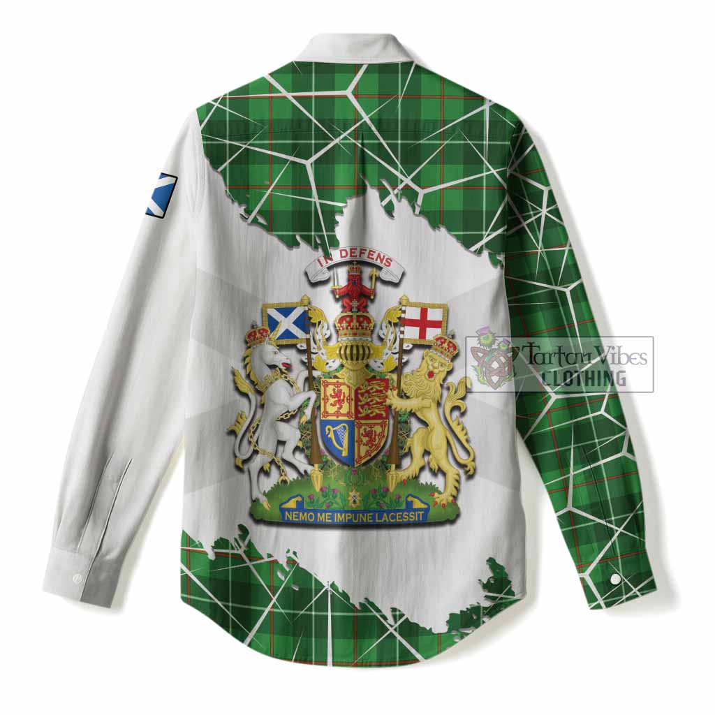 Galloway Tartan Women Casual Shirt with Family Crest and Lion Rampant Grunge Style