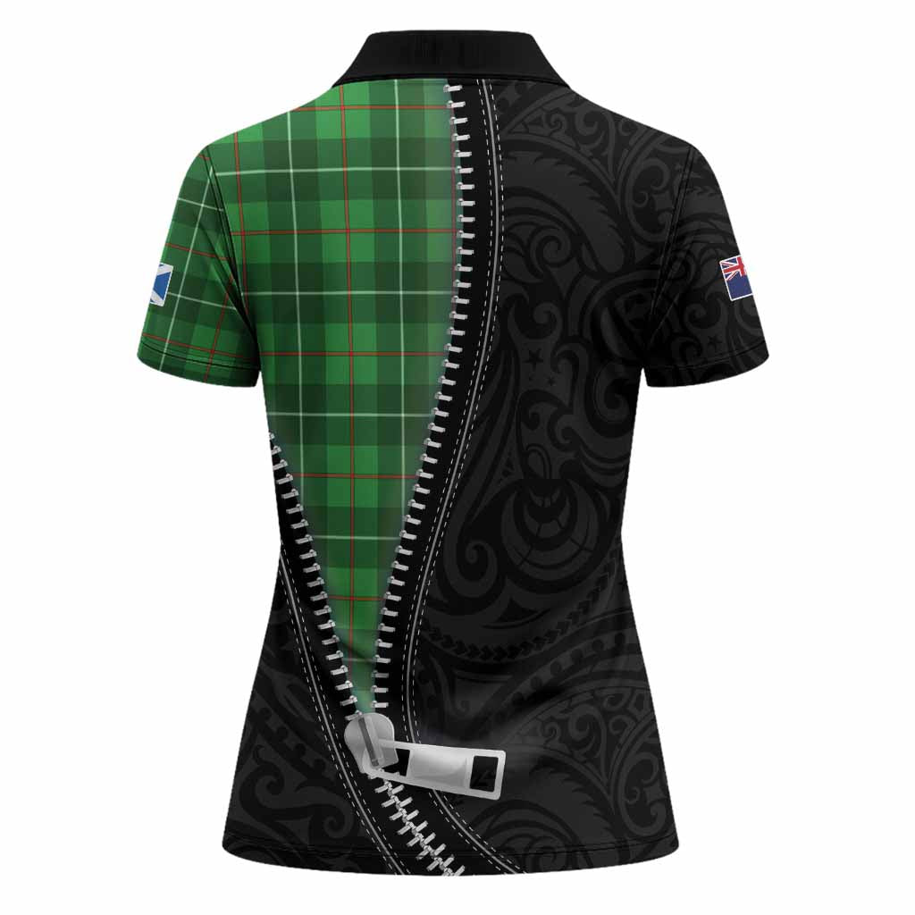 Galloway Tartan Women Polo Shirt New Zealand Pattern Unique Zipper Stylized