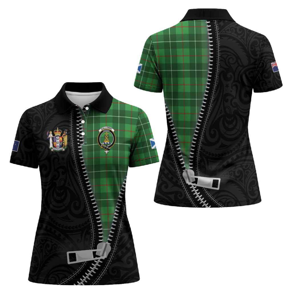 Galloway Tartan Women Polo Shirt New Zealand Pattern Unique Zipper Stylized