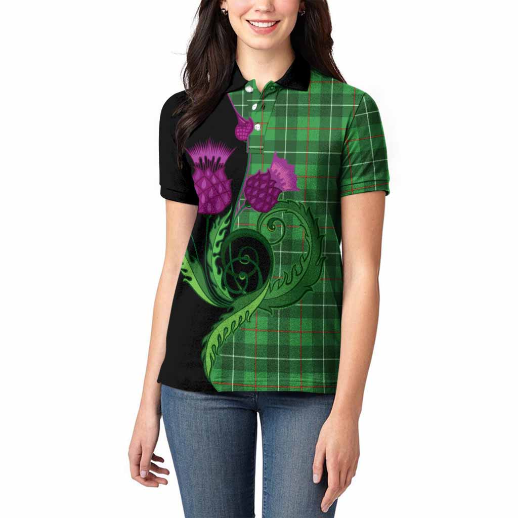 Galloway Tartan Women Polo Shirt Traditional Scottish Thistle