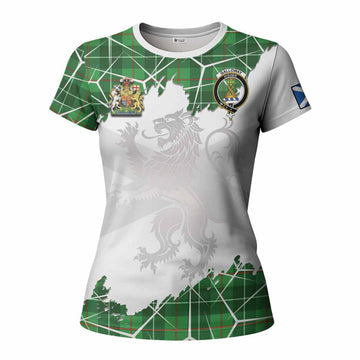 Galloway Tartan Women T shirt with Family Crest and Lion Rampant Grunge Style
