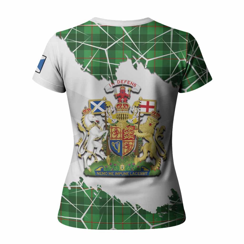 Galloway Tartan Women T shirt with Family Crest and Lion Rampant Grunge Style