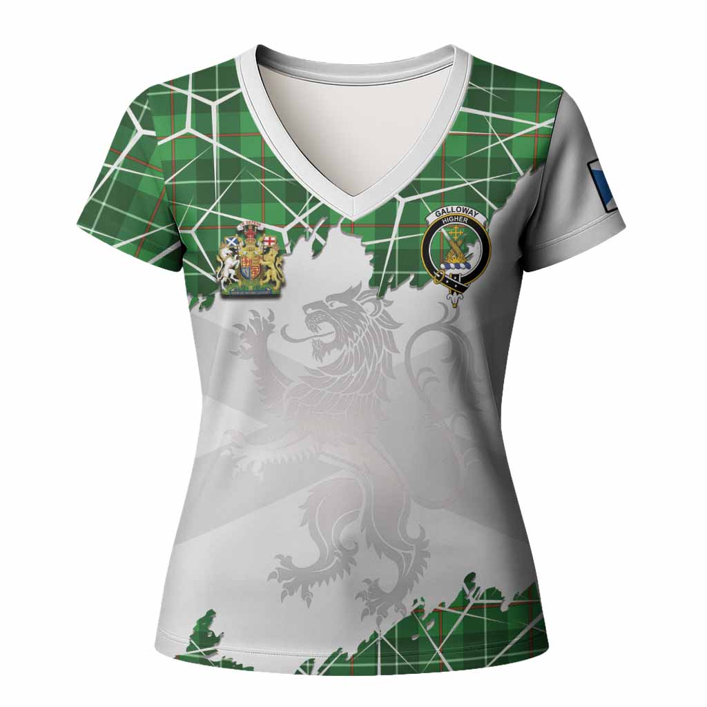 Galloway Tartan Women T shirt with Family Crest and Lion Rampant Grunge Style