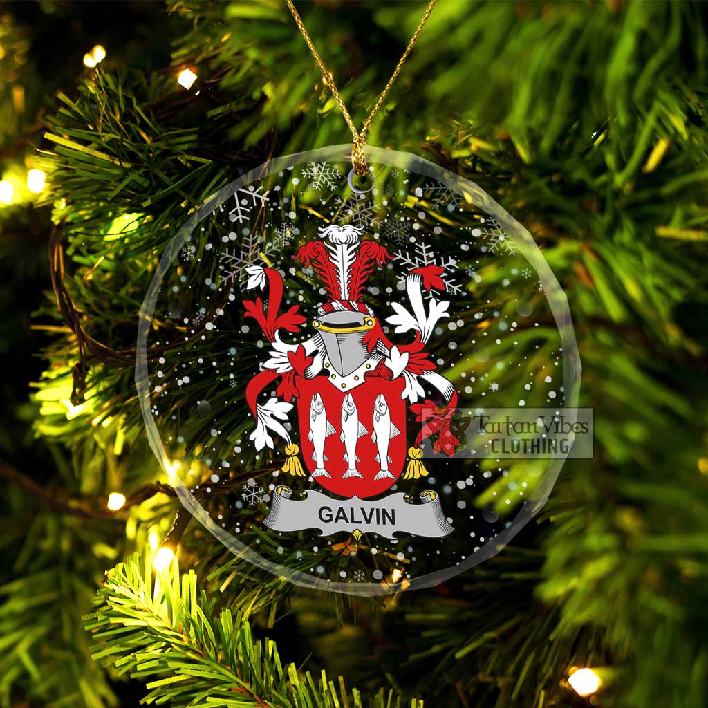 Galvin Irish Clan Christmas Glass Ornament with Coat of Arms Transparent Glass Circle - 2D-tartanvibesclothing