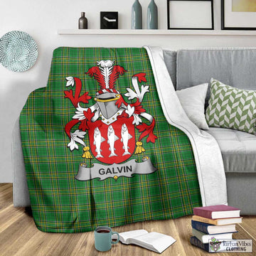 Tartan Vibes Clothing Galvin Irish Clan Tartan Blanket with Coat of Arms