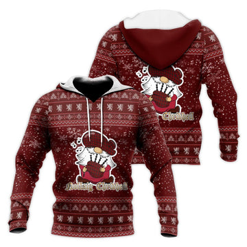 Galway County Ireland Clan Christmas Knitted Hoodie with Funny Gnome Playing Bagpipes