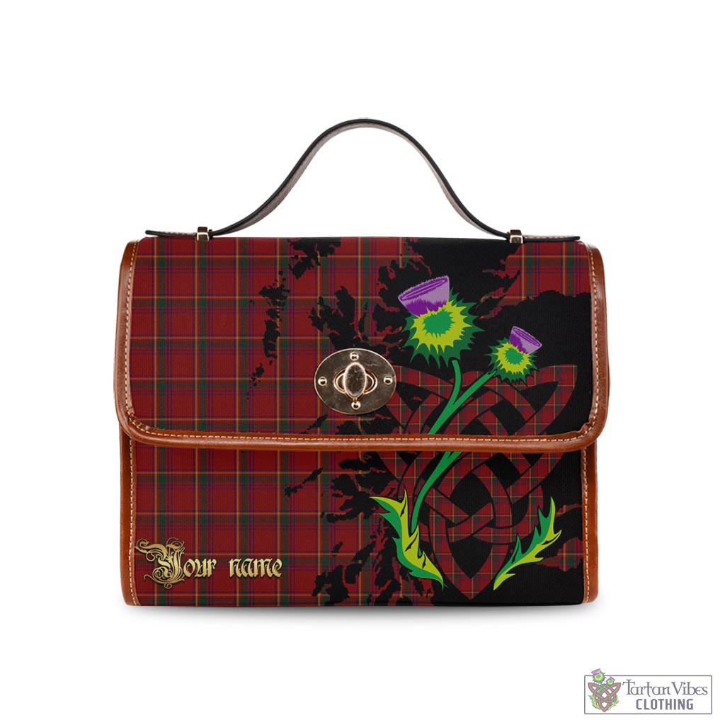 Tartan Vibes Clothing Galway County Ireland Tartan Waterproof Canvas Bag with Scotland Map and Thistle Celtic Accents