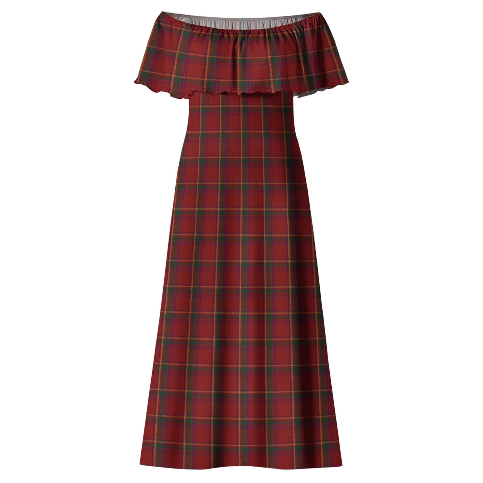Galway County Ireland Tartan Off Shoulder Long Dress - Tartan Vibes Clothing