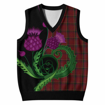 Galway County Ireland Tartan Knitted V-Neck Vest Traditional Scottish Thistle