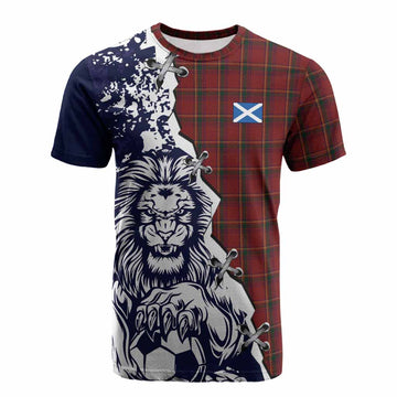 Galway County Ireland Tartan Scottish Cotton T-shirt Angry Lion With Soccer Ball Style