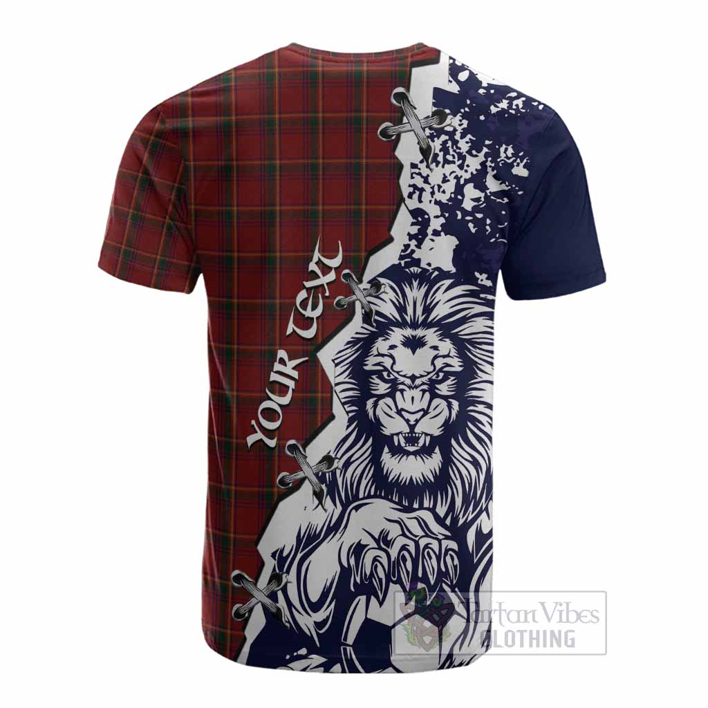 Galway County Ireland Tartan Scottish Cotton T-shirt Angry Lion With Soccer Ball Style