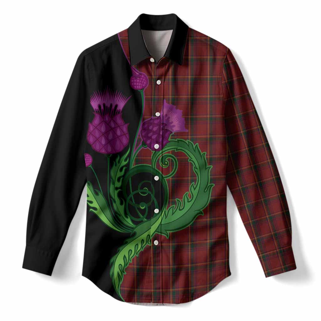 Galway County Ireland Tartan Women Casual Shirt Traditional Scottish Thistle