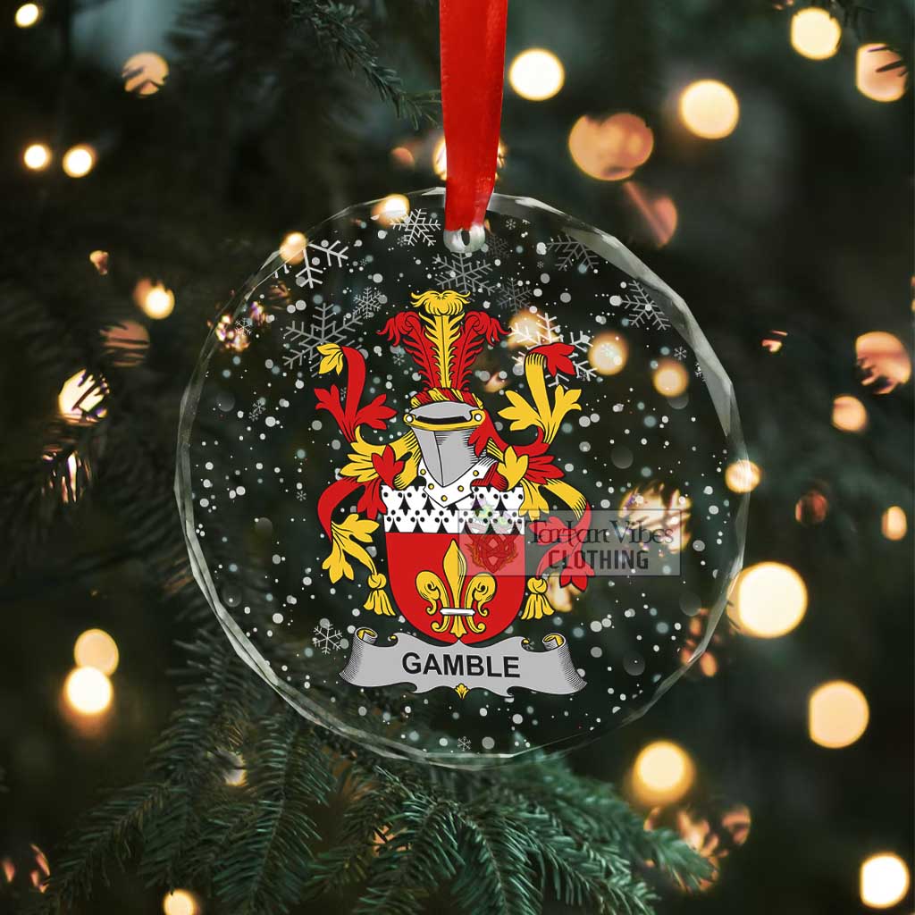 Tartan Vibes Clothing Gamble Irish Clan Christmas Glass Ornament with Coat of Arms