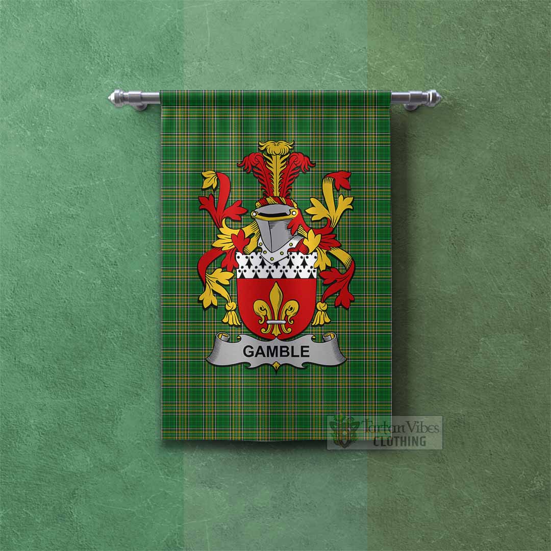 Tartan Vibes Clothing Gamble Irish Clan Tartan Gonfalon, Tartan Banner with Coat of Arms