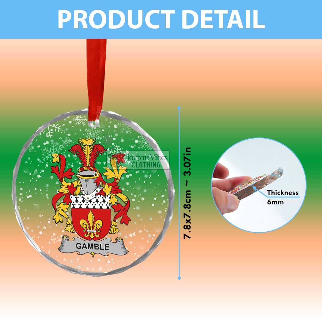Tartan Vibes Clothing Gamble Irish Clan Christmas Glass Ornament with Coat of Arms