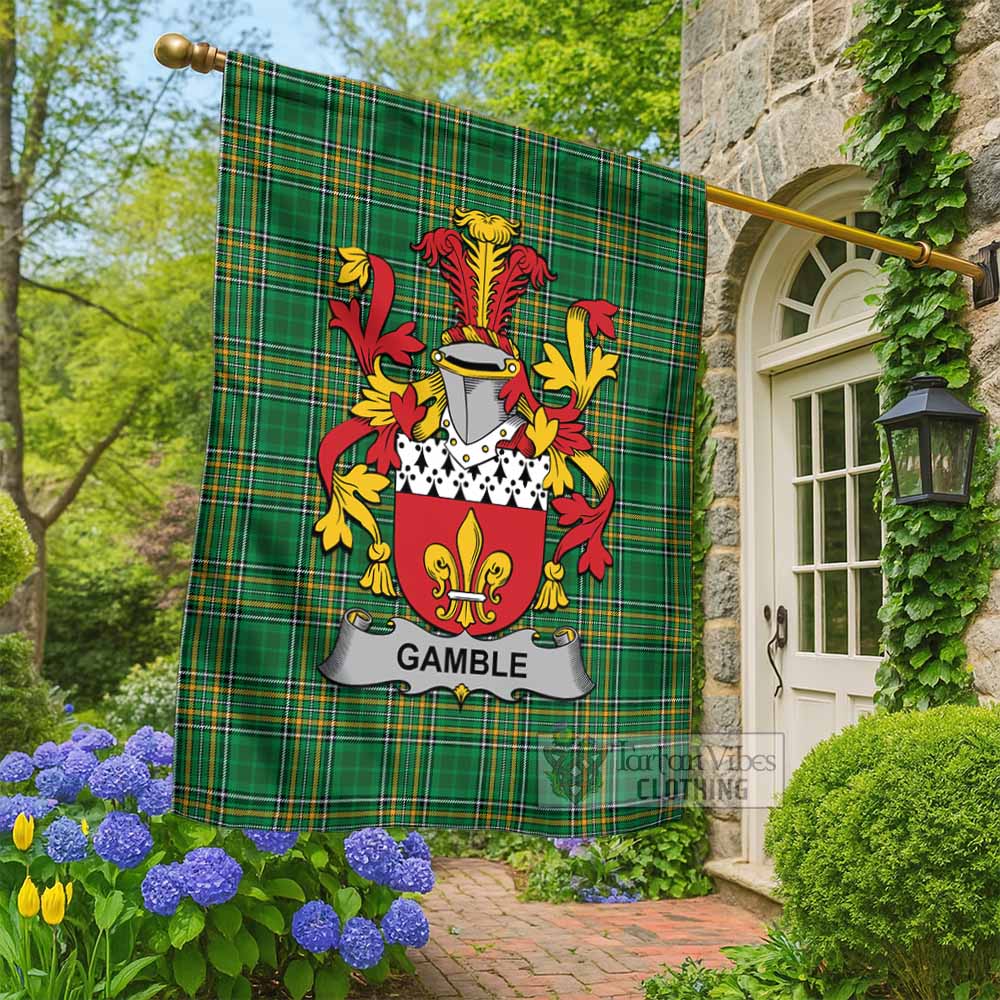 Gamble Irish Clan Tartan Flag with Coat of Arms