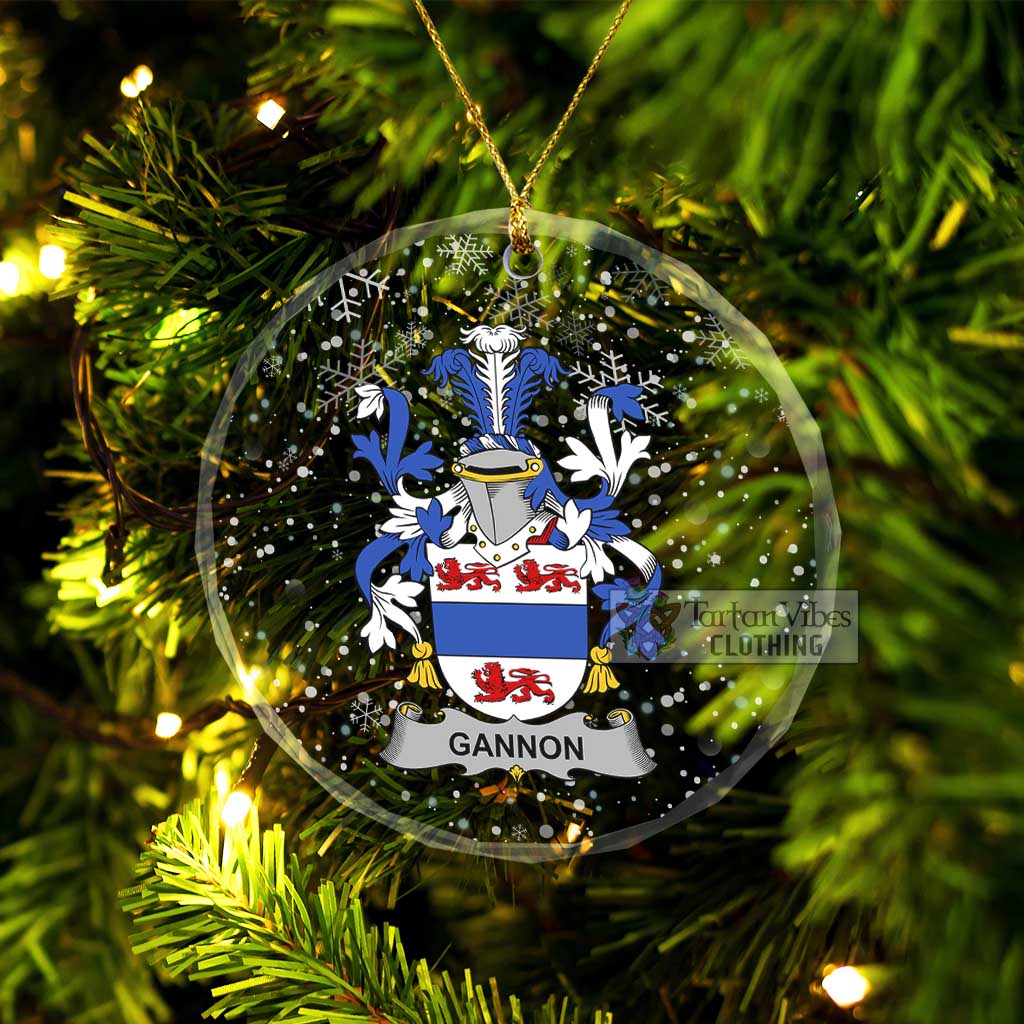 Gannon Irish Clan Christmas Glass Ornament with Coat of Arms Transparent Glass Circle - 2D-tartanvibesclothing