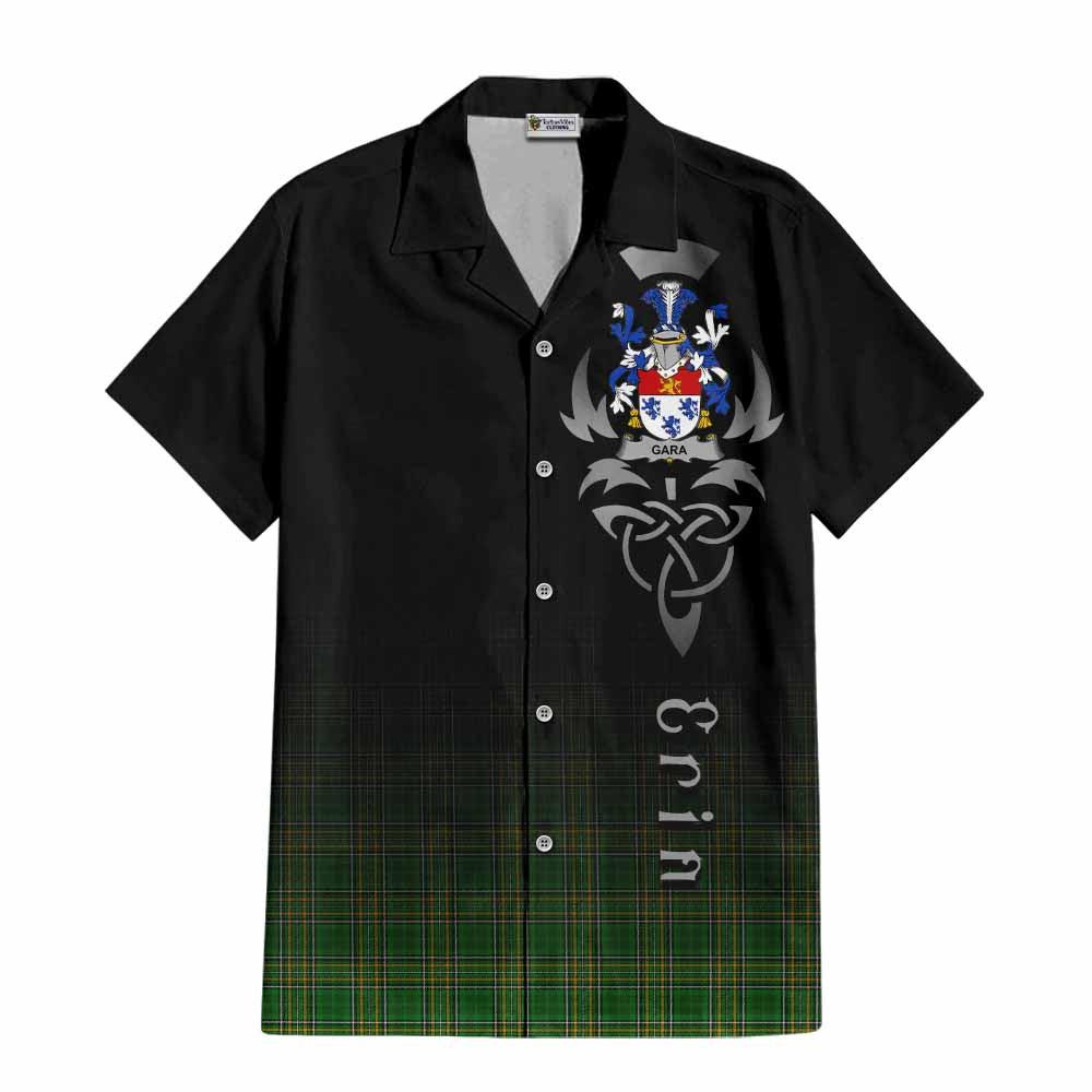Tartan Vibes Clothing Gara Irish Clan Short Sleeve Button Shirt with Coat of Arms Erin Go Bragh Celtic Inspired