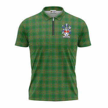 Gara Irish Clan Tartan Zipper Polo Shirt with Coat of Arms