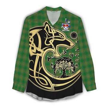 Gara Irish Tartan Women's Casual Shirt with Coat of Arms Celtic Wolf Style