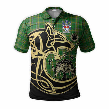Gara Irish Tartan Polo Shirt with Coat of Arms Celtic Wolf Style