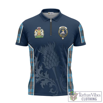 Garden Tartan Zipper Polo Shirt with Family Crest and Scottish Thistle Vibes Sport Style