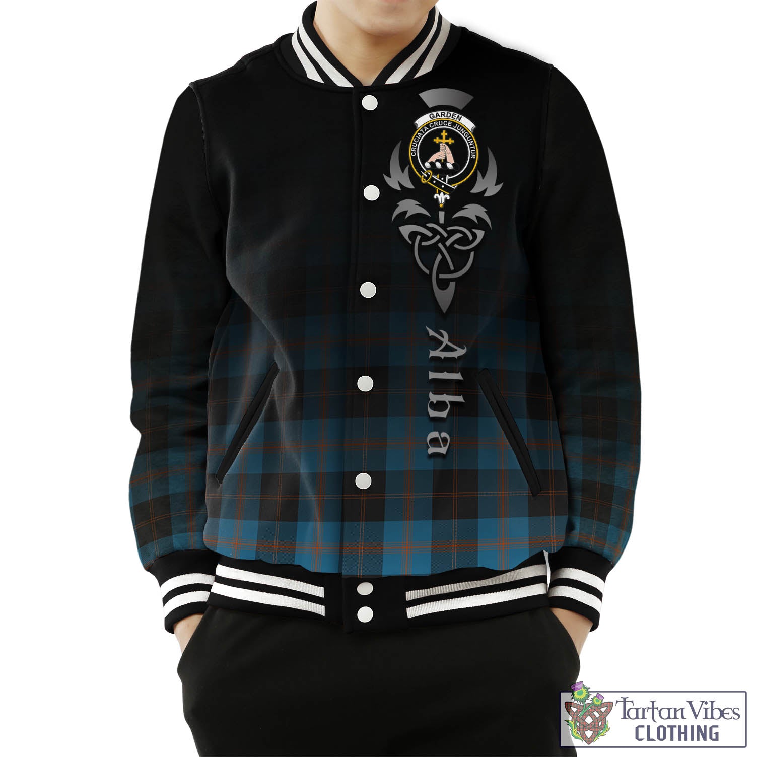 Garden (Gardyne) Tartan Baseball Jacket Featuring Alba Gu Brath Family Crest Celtic Inspired Unisex - Tartan Vibes Clothing