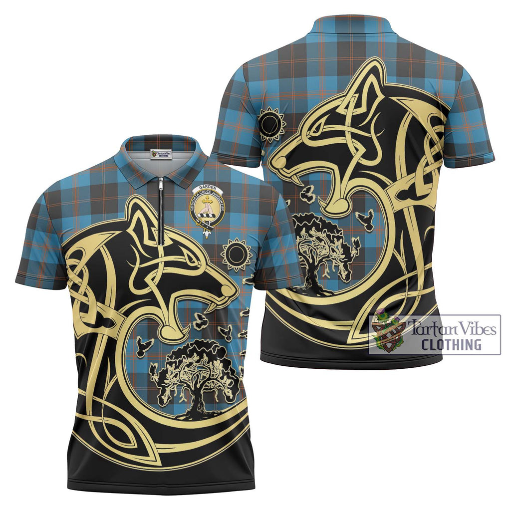 Garden (Gardyne) Tartan Zipper Polo Shirt with Family Crest Celtic Wolf Style Unisex - Tartan Vibes Clothing