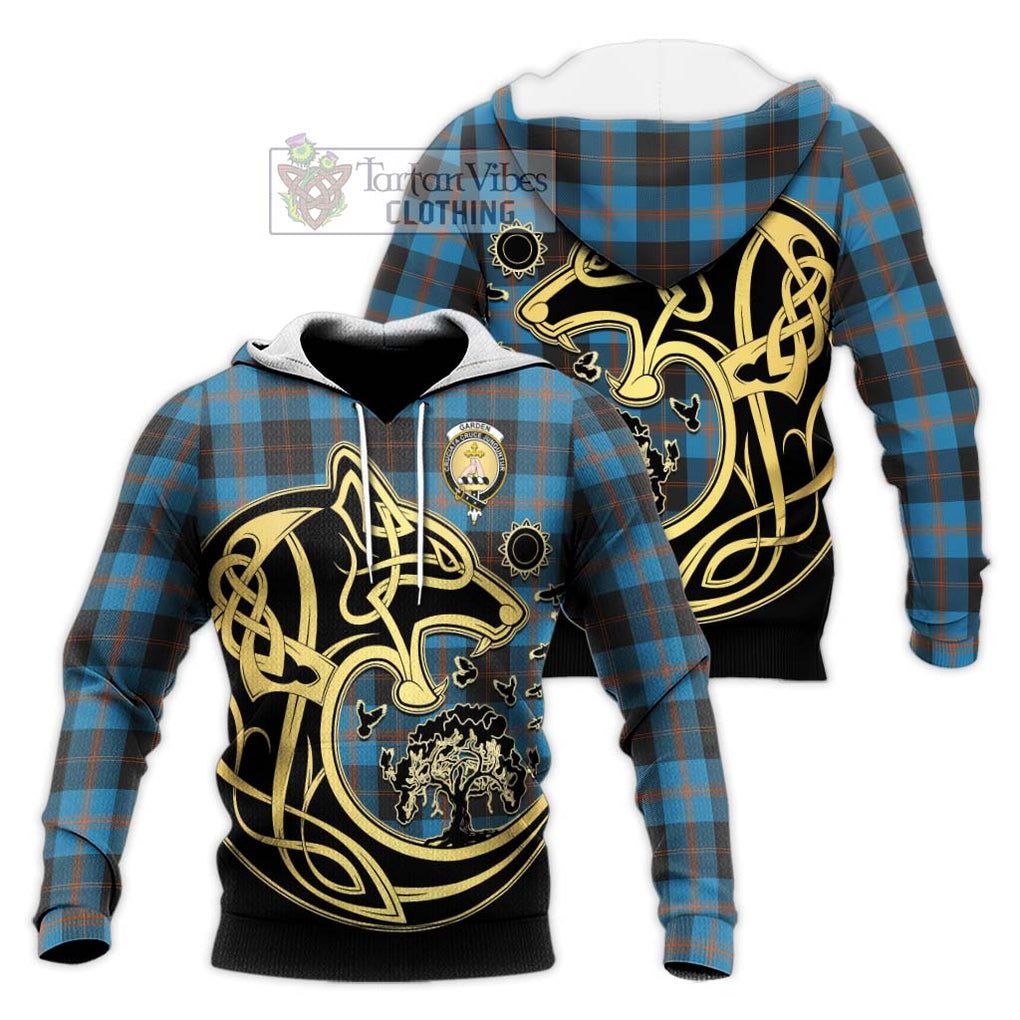 Garden (Gardyne) Tartan Knitted Hoodie with Family Crest Celtic Wolf Style Unisex Knitted Pullover Hoodie - Tartan Vibes Clothing