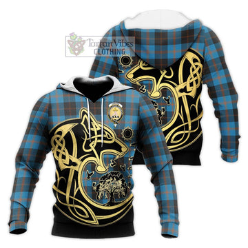 Garden (Gardyne) Tartan Knitted Hoodie with Family Crest Celtic Wolf Style Unisex Knitted Pullover Hoodie - Tartan Vibes Clothing