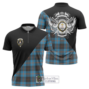 Garden (Gardyne) Tartan Zipper Polo Shirt with Family Crest and Military Logo Style Unisex - Tartan Vibes Clothing