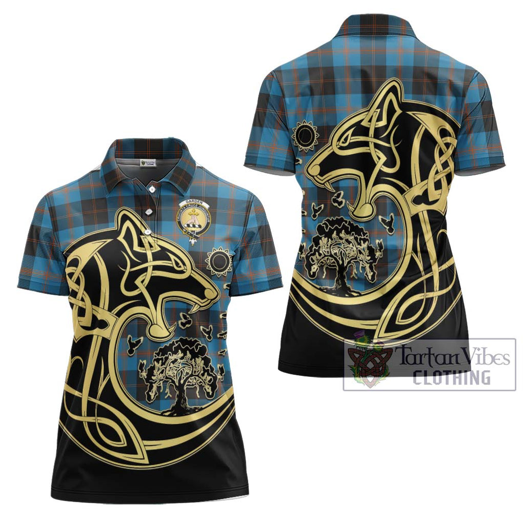 Garden (Gardyne) Tartan Women's Polo Shirt with Family Crest Celtic Wolf Style Women - Tartan Vibes Clothing