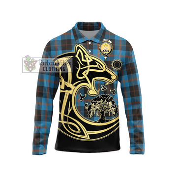 Garden (Gardyne) Tartan Long Sleeve Polo Shirt with Family Crest Celtic Wolf Style Unisex - Tartan Vibes Clothing