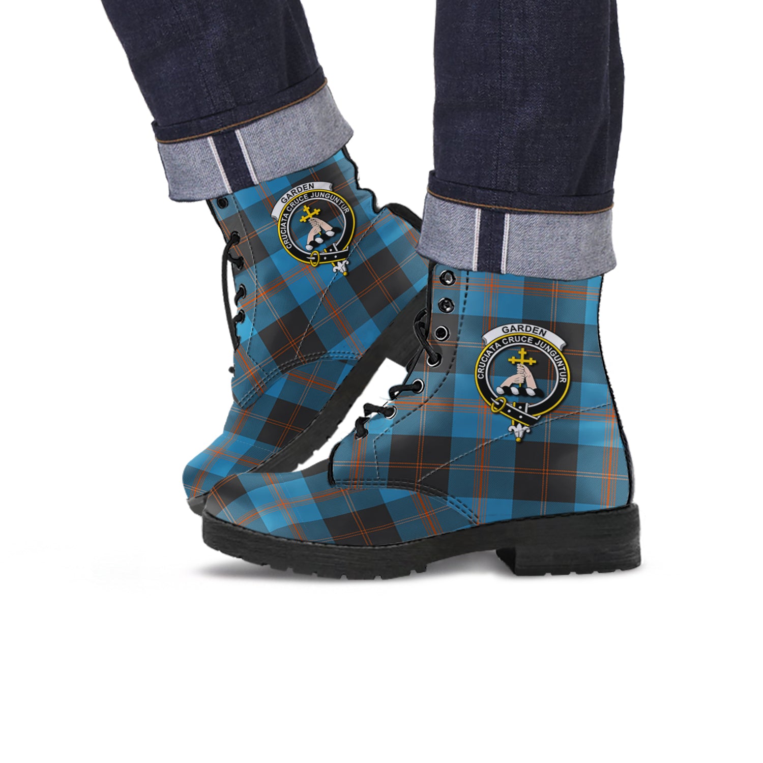 Garden (Gardyne) Tartan Leather Boots with Family Crest Men' Boots - Tartan Vibes Clothing