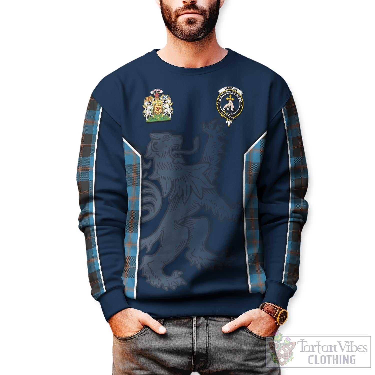 Tartan Vibes Clothing Garden Tartan Sweater with Family Crest and Lion Rampant Vibes Sport Style