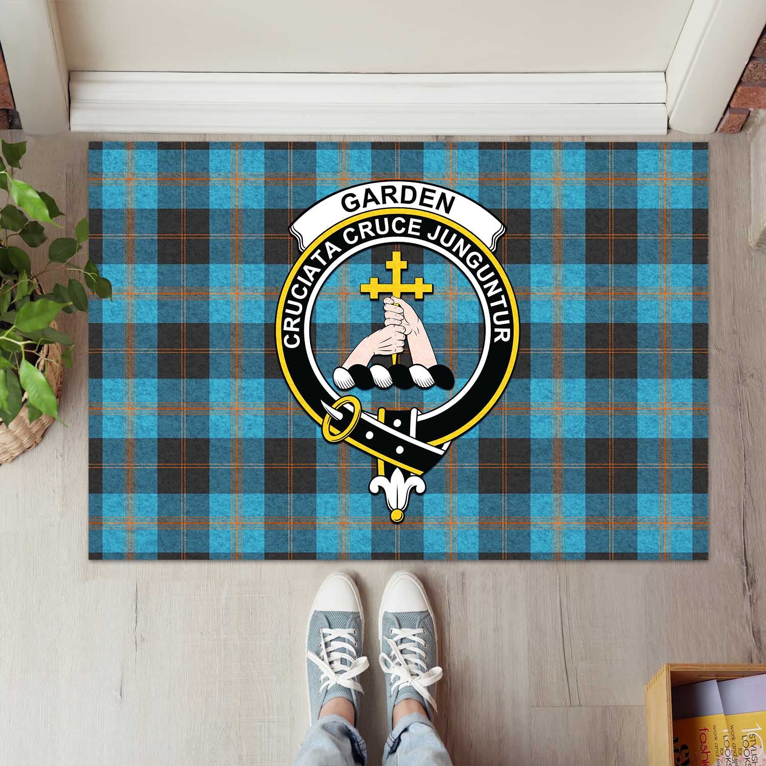 Garden (Gardyne) Tartan Rubber Doormat with Family Crest L 60*90cm - Tartan Vibes Clothing