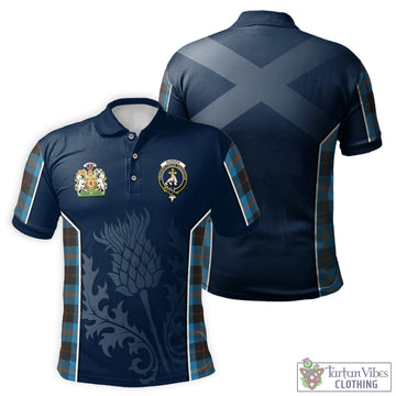 Garden Tartan Men's Polo Shirt with Family Crest and Scottish Thistle Vibes Sport Style