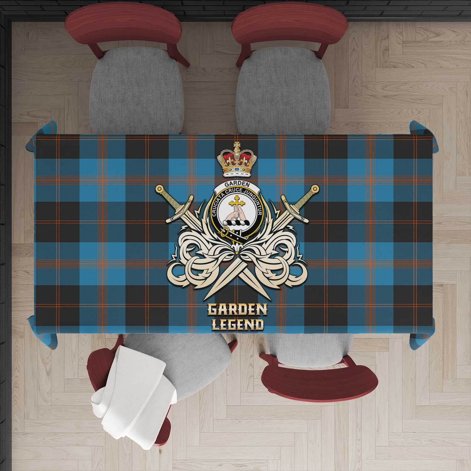 Tartan Vibes Clothing Garden Tartan Tablecloth with Clan Crest and the Golden Sword of Courageous Legacy