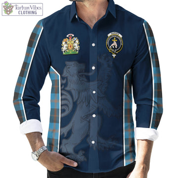Garden Tartan Long Sleeve Button Up Shirt with Family Crest and Lion Rampant Vibes Sport Style