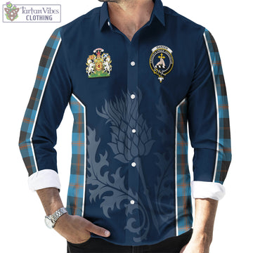 Garden Tartan Long Sleeve Button Up Shirt with Family Crest and Scottish Thistle Vibes Sport Style
