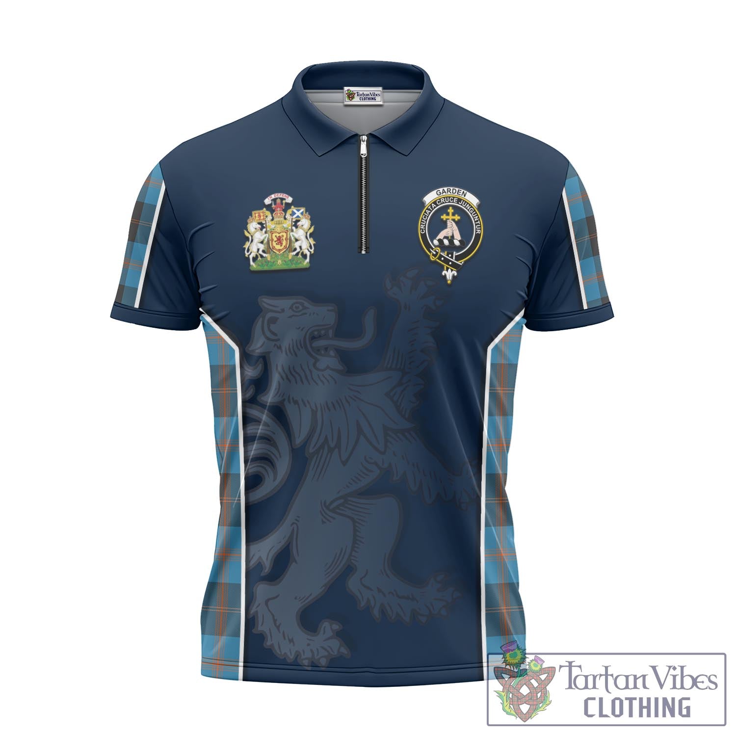 Tartan Vibes Clothing Garden Tartan Zipper Polo Shirt with Family Crest and Lion Rampant Vibes Sport Style
