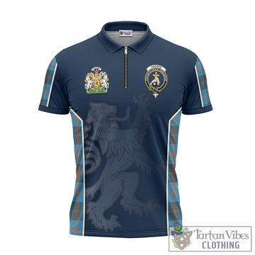 Garden Tartan Zipper Polo Shirt with Family Crest and Lion Rampant Vibes Sport Style