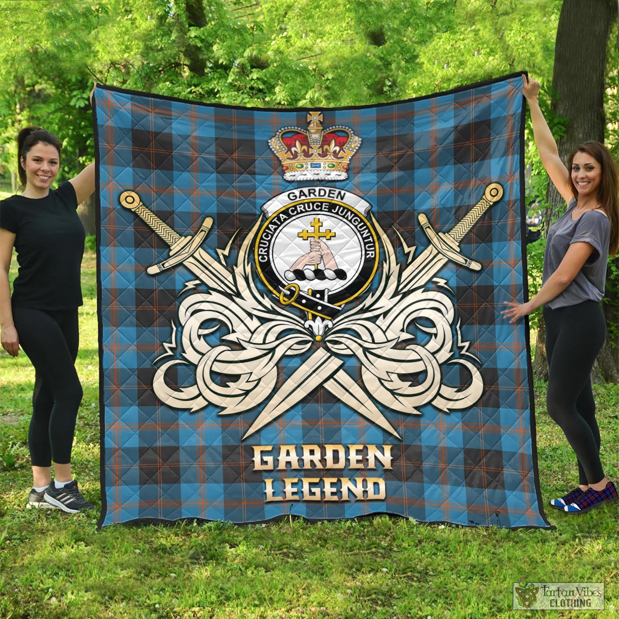Tartan Vibes Clothing Garden Tartan Quilt with Clan Crest and the Golden Sword of Courageous Legacy
