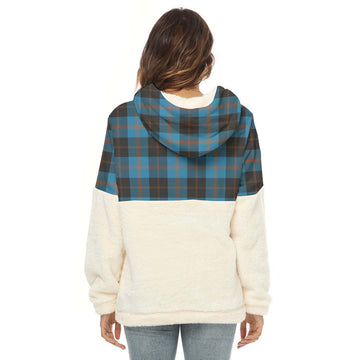Garden (Gardyne) Tartan Half Style Women's Borg Fleece Hoodie with Half Zip with Family Crest - Tartan Vibes Clothing
