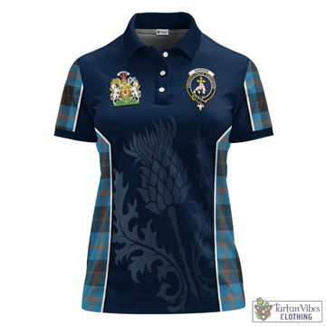 Garden Tartan Women's Polo Shirt with Family Crest and Scottish Thistle Vibes Sport Style