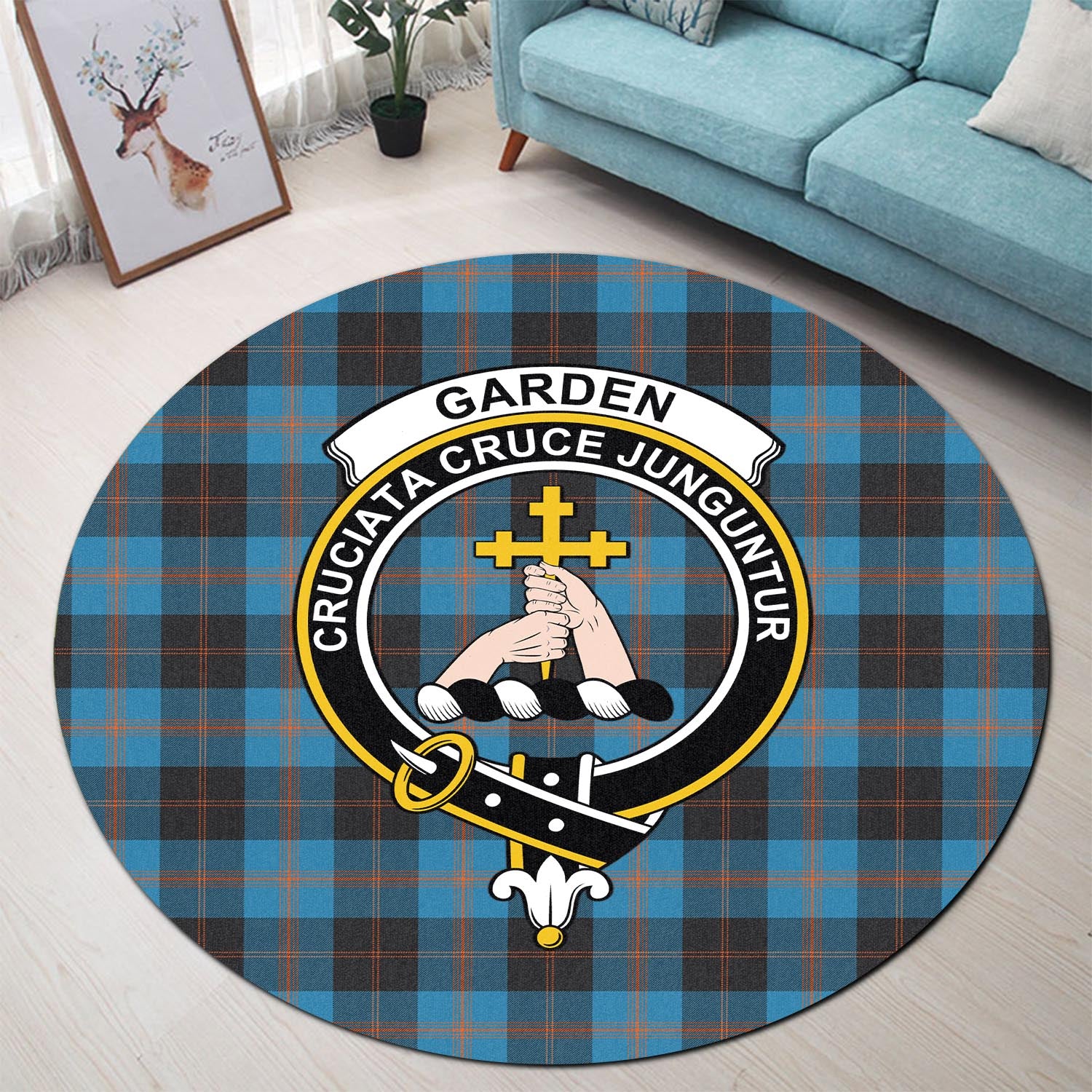 Garden (Gardyne) Tartan Round Rug with Family Crest - Tartan Vibes Clothing