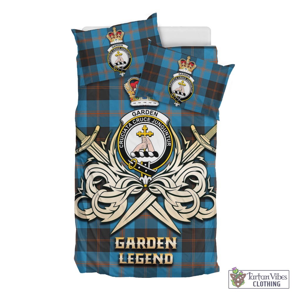 Tartan Vibes Clothing Garden Tartan Bedding Set with Clan Crest and the Golden Sword of Courageous Legacy