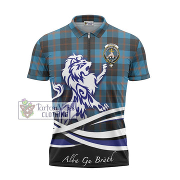 Garden (Gardyne) Tartan Zipper Polo Shirt with Alba Gu Brath Regal Lion Emblem - Tartan Vibes Clothing