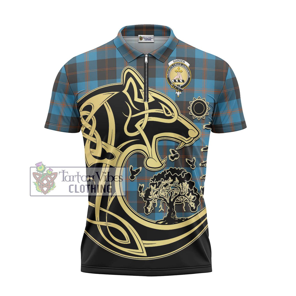 Garden (Gardyne) Tartan Zipper Polo Shirt with Family Crest Celtic Wolf Style - Tartan Vibes Clothing