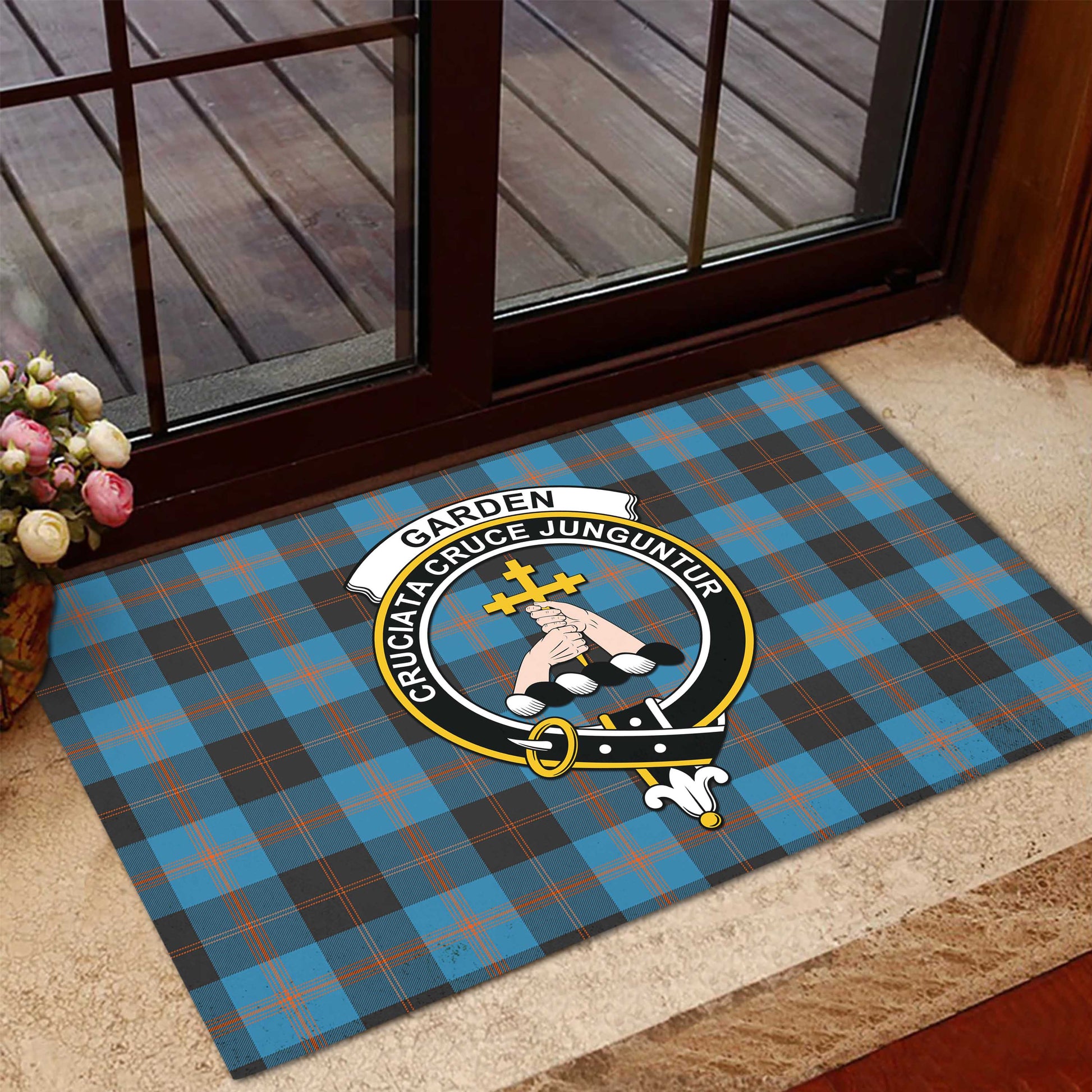 Garden (Gardyne) Tartan Rubber Doormat with Family Crest - Tartan Vibes Clothing